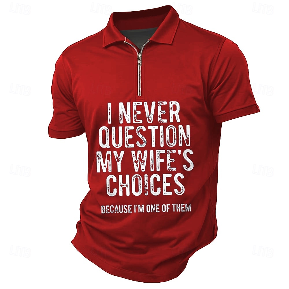 Men's Text Zip Polo Shirts Short Sleeve Polo Shirts Collared Shirts Casual Outdoor Athleisure 3D Print Summer Black Red Dark Green 2026 - $22.99 –P4