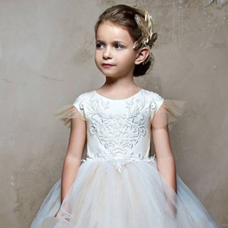 Kinder Mädchen Blumenmädchenkleid Partykleid Einfarbig Ärmellos Leistung Netz Prinzessin Süß Netzstoff Knöchellang Etui-Kleid Tüllkleid Sommer Frühling Herbst Kinder Weiß Elfenbein Orange 2025 - $73.99 –P2