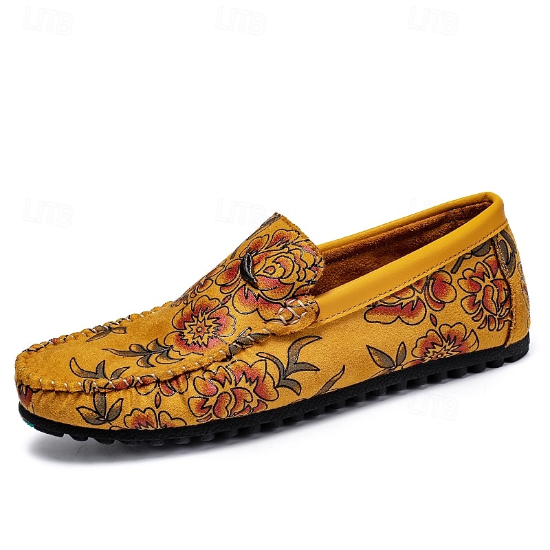 Men's Floral Embroidered Moccasins in Suede Yellow - Stylish Slip-On Shoes Perfect for Casual Outings and Artistic Events 2025 - $34.99 –P6