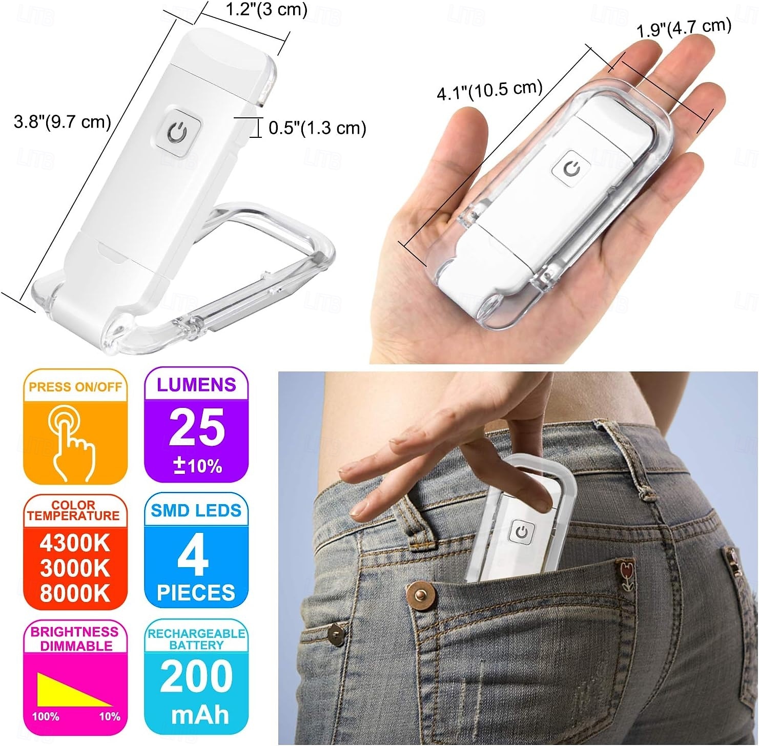 USB Rechargeable Book Light for Reading in Bed Clip-on LED Reading Lamps Portable Bookmark Lights for Kids Book Lovers Warm White Brightness Adjustable for Eye Protection (Pink White Black Blue) 2025 - $12.49 –P12