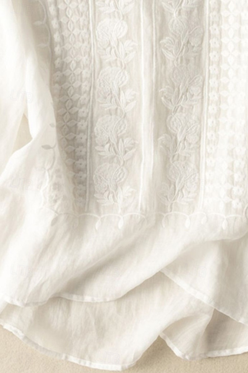 Damen Hemd Bluse Kunstbaumwollleinen Netz Einfach Modern Halbarm Rundhalsausschnitt Normale Oberteile Täglich Ferien Ausgehen Blau Weiß Gelb Purpur Khaki Sommer 2026 - $8.49 –P3