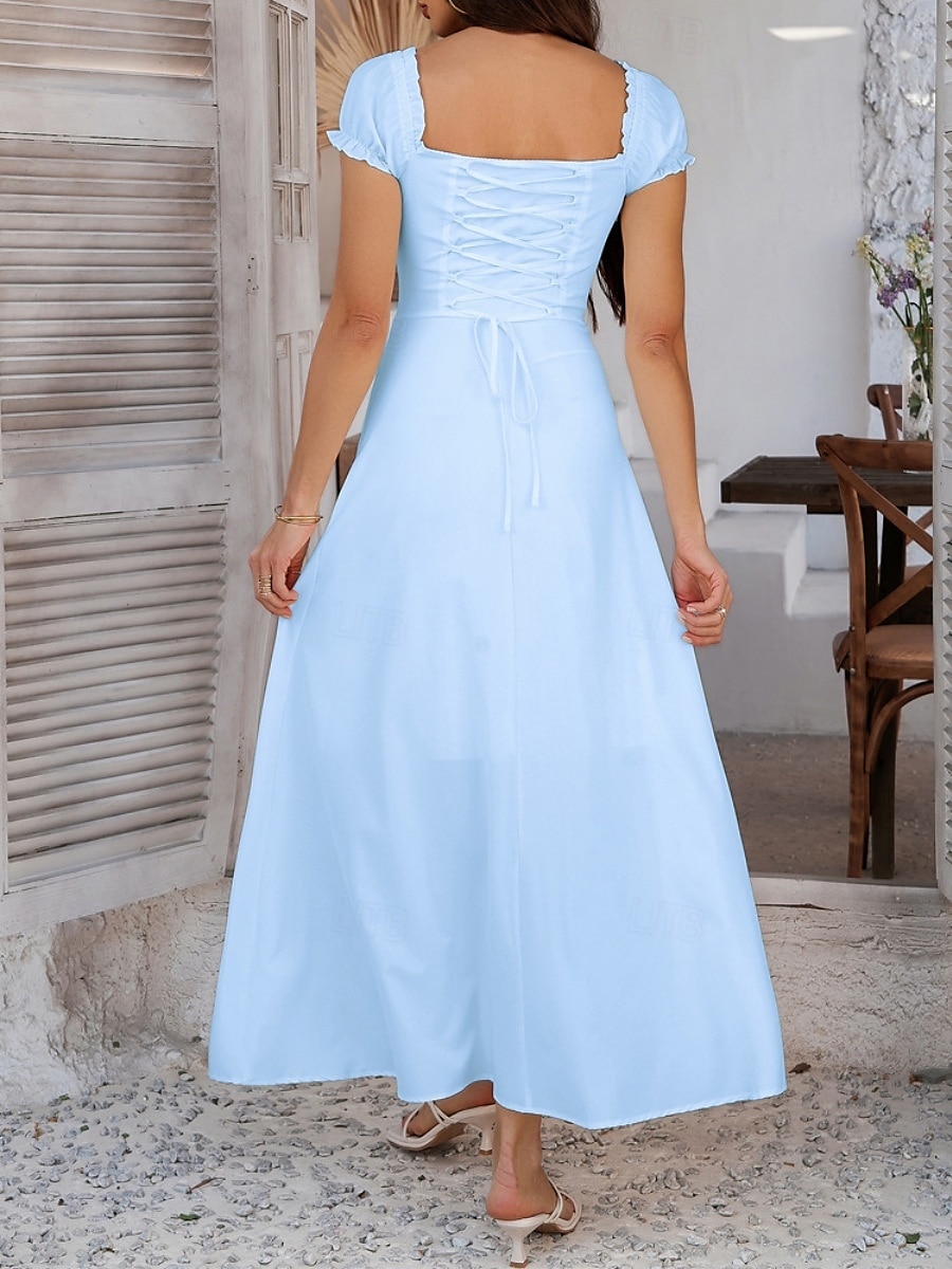 Dam Långklänning Maxiklänning Vit klänning Vardagsklänning Swingklänning Sommarklänning Mode Modern Elegant klänning Dagligen Datum Helgen Normal Slät Kortärmad Fyrkantig hals Svart Vit Gul Marinblå 2025 - $32.99 –P10