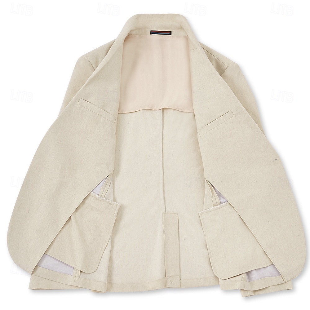Costumes de mariage d'été en lin pour hommes, blanc, bleu ciel, mode, demi-doublé, léger, couleur unie, coupe standard, 2 pièces, simple boutonnage, un bouton de 2025 ? $125.99 –P5