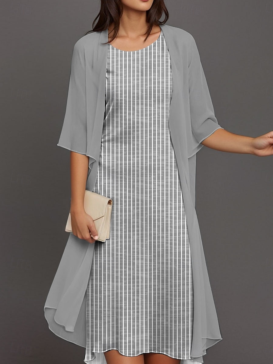 Femmes Robe Midi Robe en Chiffon Robe fourreau Élégant Quotidien Coupe Ample Rayure Demi Manches Col ras du cou Rose Claire Bleu Violet Vert Été Printemps Automne de 2025 ? $36.99 –P5