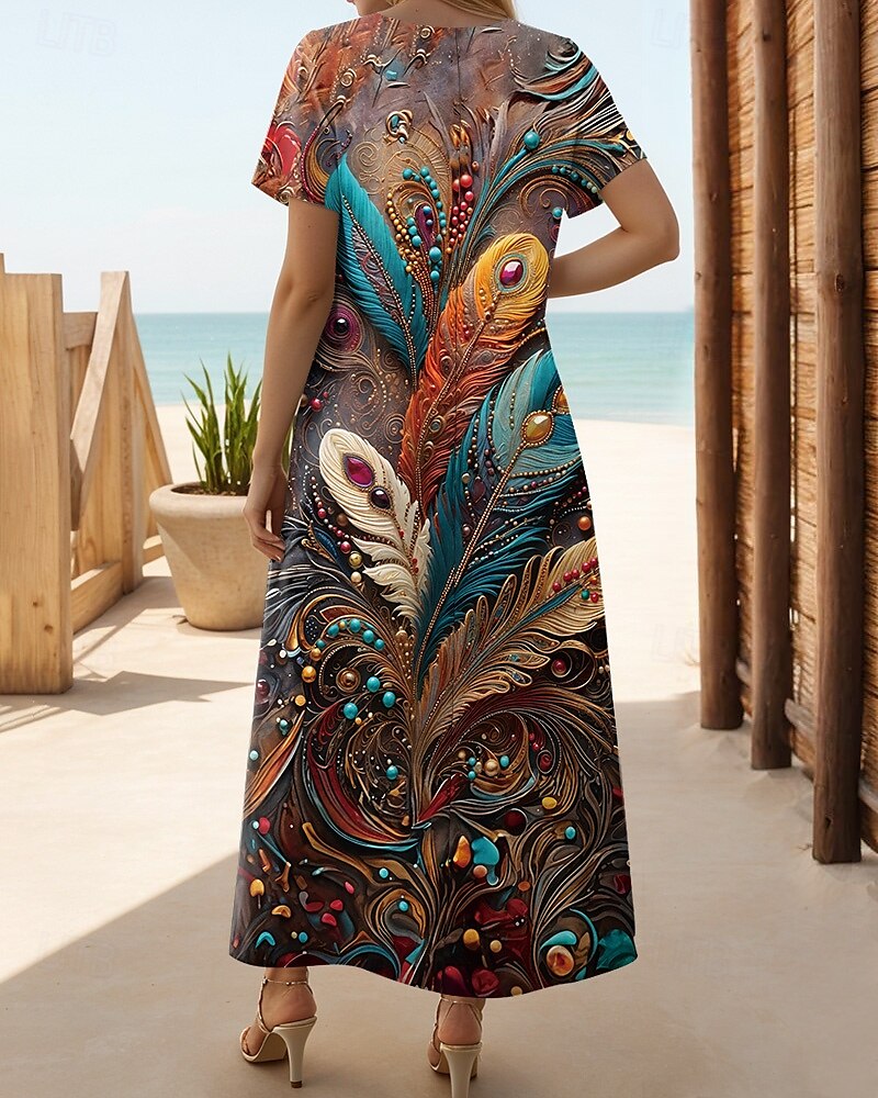 Női Maxiruha hétköznapi ruha Boho elegáns ruhák Csehország aranyos stílus Stílusos Vakáció Napi Tengerpart Normál Grafika Rövid ujjú Terített nyak Gesztenyebarna Nyár Tavasz 2025 - $27.99 –P2