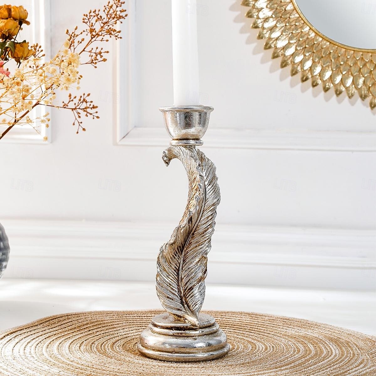 vintage antikk sølvfjær lysestake – rustikk harpiks konisk lysestaker for hjem, bryllup, fest og spisebordsdekorasjon 2025 - $14.49 –P2