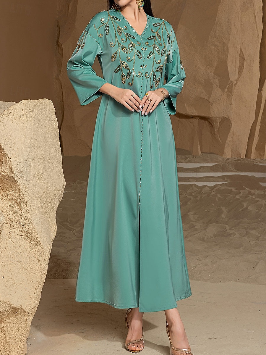 Kleid Brautmutterkleid Elegant Party Bateau-Ausschnitt Bodenlang Polyester Langarm mit Perlenstickerei 2025 2025 - $89.99 –P6