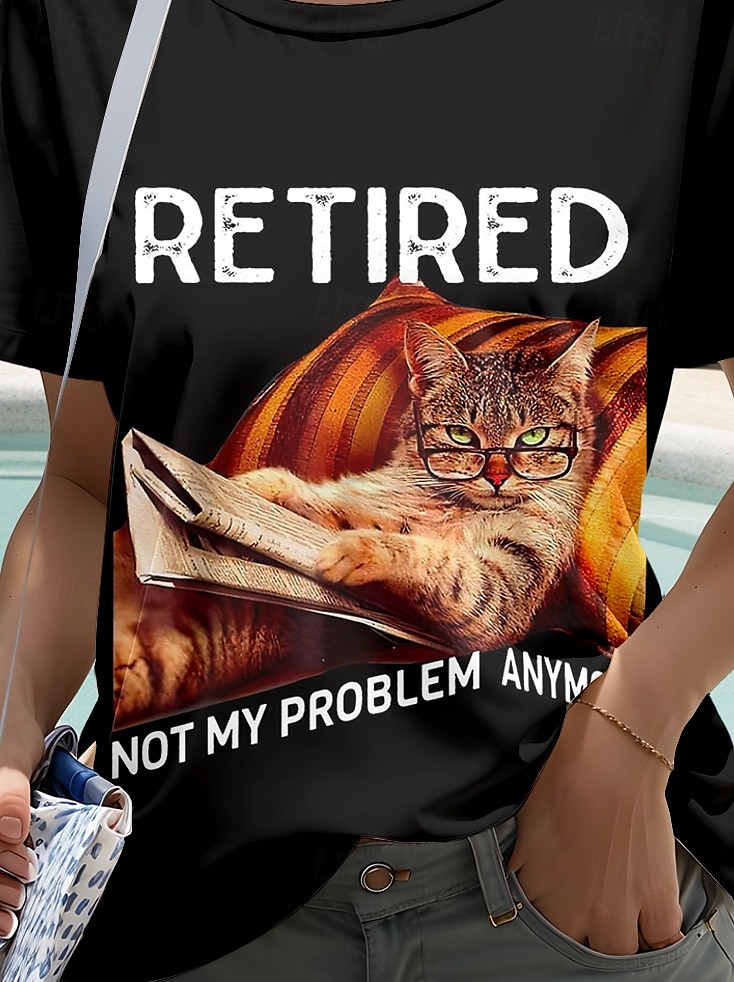 Per donna Maglietta Grafico Animale Gatto Elegante Casual Manica Corta Girocollo Top Regolari Quotidiano Weekend Stampato Nero Estate Primavera del 2025 a $19.99 –P3