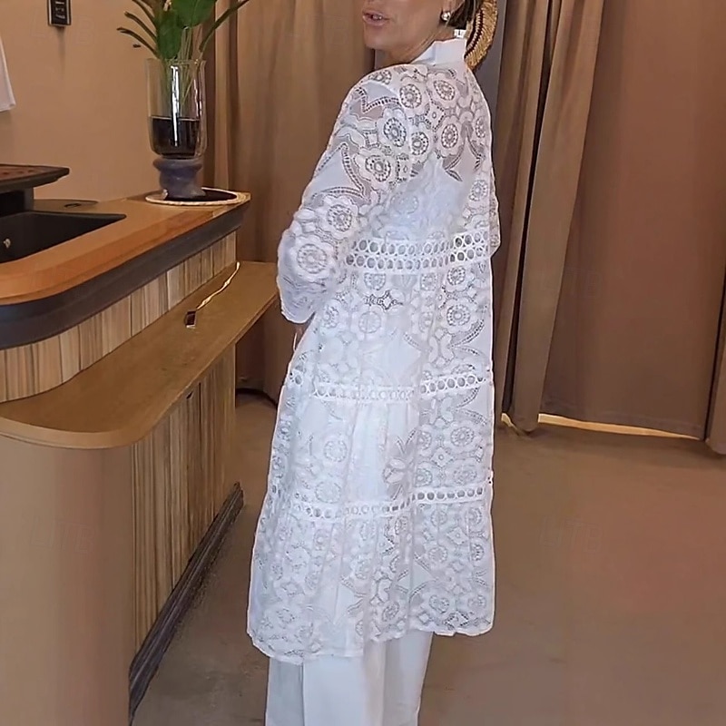 Women's Shirt Lace Shirt Blouse Plain Modern Casual Long Sleeve Shirt Collar Long Tops Daily Holiday Going out Lace White Summer 2025 - $28.99 –P4