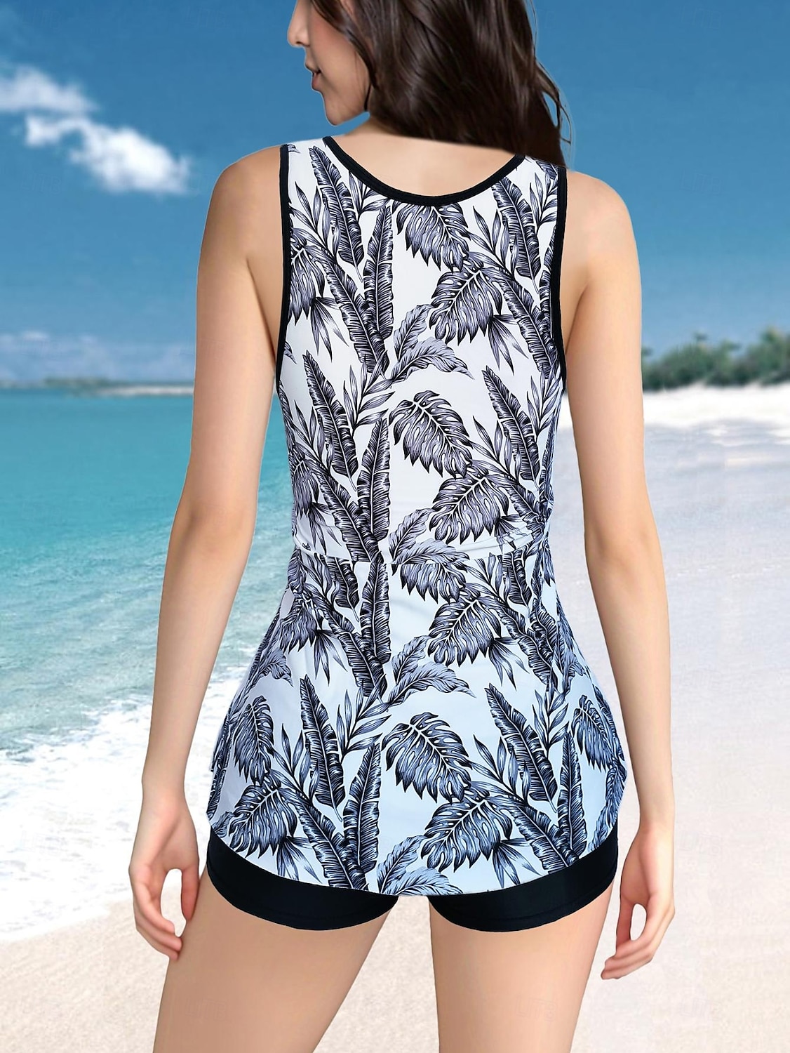 Damen Badeanzug 2 Stück Kurze Hosen Bademode Rückenfrei Geometrisch Urlaub Strandbekleidung Graphic Blätter Rundhalsausschnitt Ärmellos Badeanzüge 2025 - $25.99 –P1