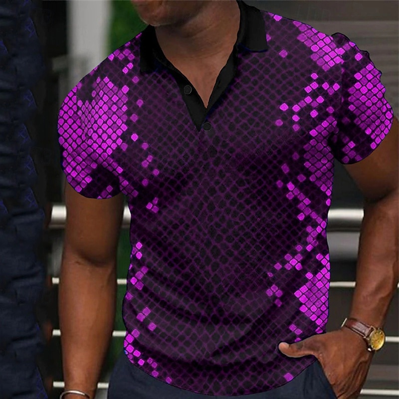 Férfi Mértani Pólóingek Golfing Rövid ujjú Pólóingek Galléros ingek Alkalmi Nyaralási viselet Ünnepi viselet Fesztivál viselet Gombok 3D nyomtatás Fekete Sárga Arcpír rózsaszín 2025 - $22.99 –P9