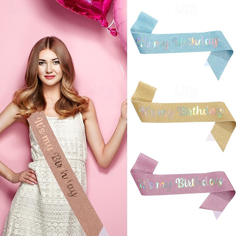 fascia per festa di compleanno in tessuto elastico glitterato, fascia "è il mio compleanno", cintura scintillante per feste per decorazioni per feste di compleanno per bambine del 2025 a $4.99 –P1