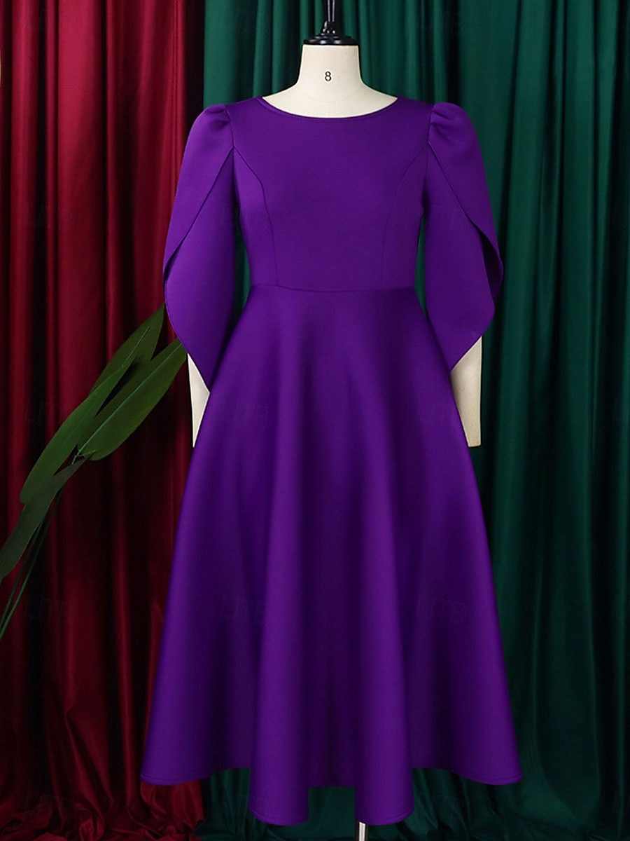 Kleid Mutter der Braut Elegantes Freizeitkleid Rundhalsausschnitt Knie-Länge Polyester 3/4 lange Ärmel mit einfarbig 2025 - $79.99 –P3
