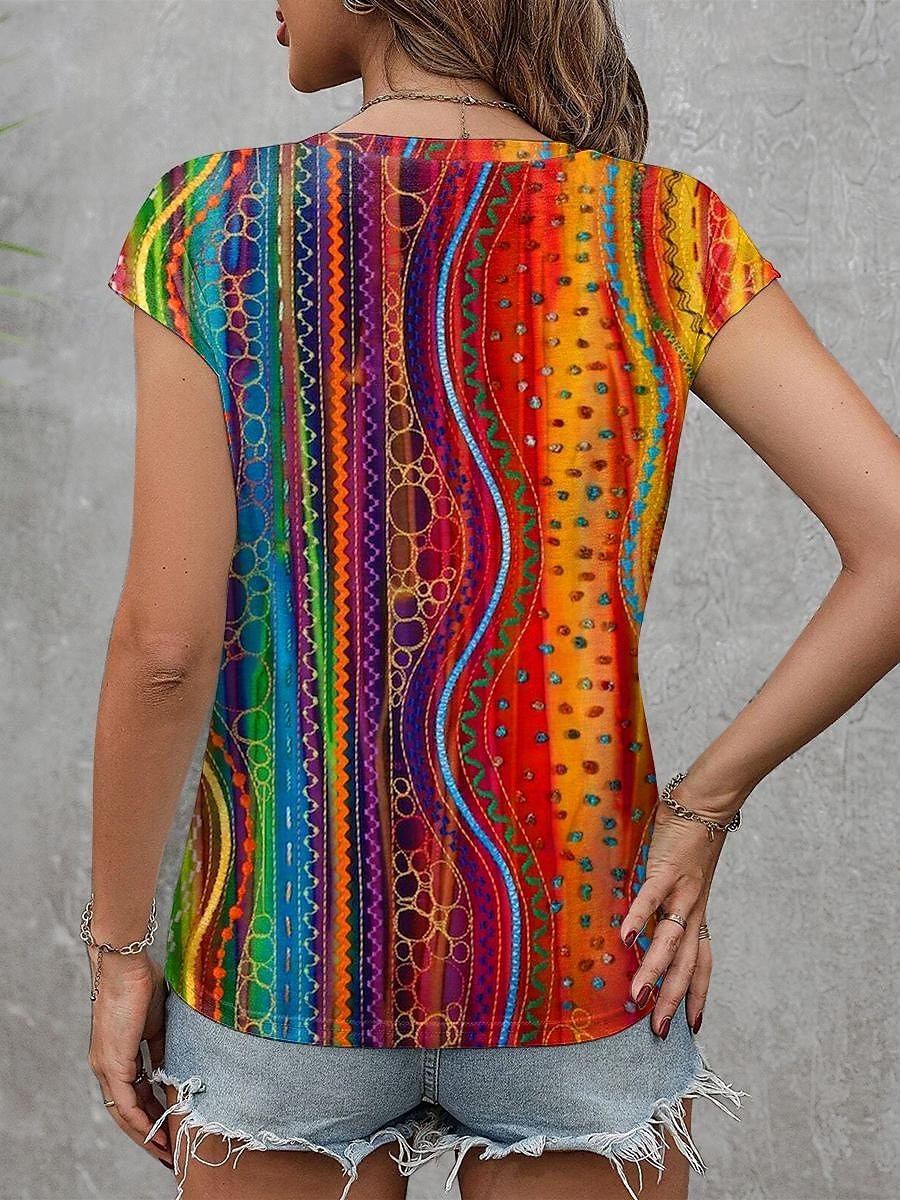 Damskie Top z ramiączkami Ombre Graficzny Geometryczny Zabytkowe Codzienny Bez rękawów W serek Zwykłe topy Codzienny Nadruk Tęczowy Lato 2025 - $17.99 –P2