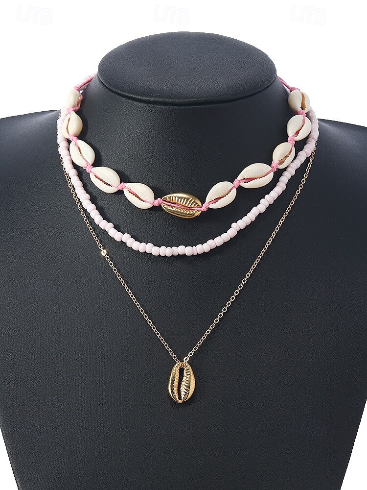 Women's Boho Cowrie Shell Necklace Set – Layered Beach Jewelry with Gold Accents, Handmade Summer Surf Choker for Vacation, Festivals & Casual Wear 2025 - $9.99 –P3