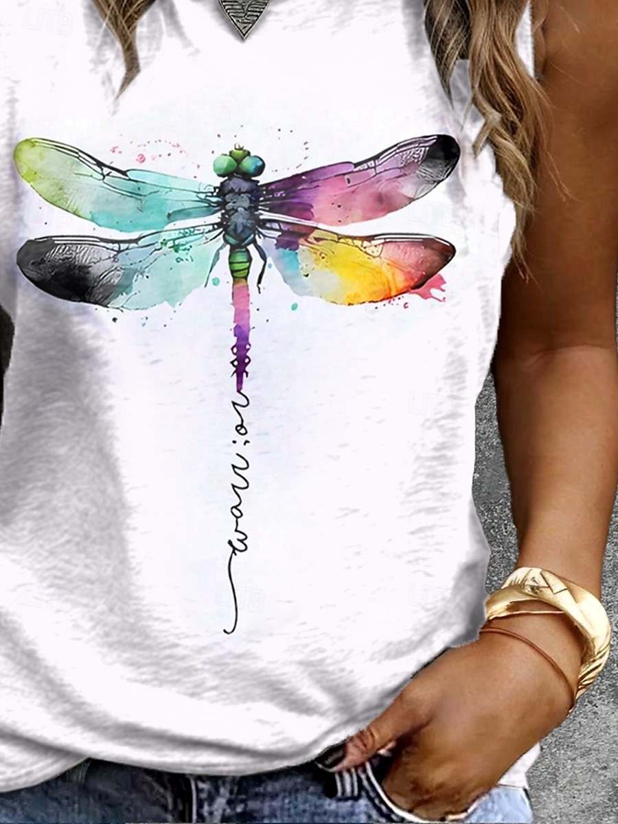 Camiseta Top Femenino Mariposa Letra Estilo Casual Sin Mangas Cuello Redondo Tops Regulares Diarios Impresión Blanco Verano 2025 - $17.99 –P3