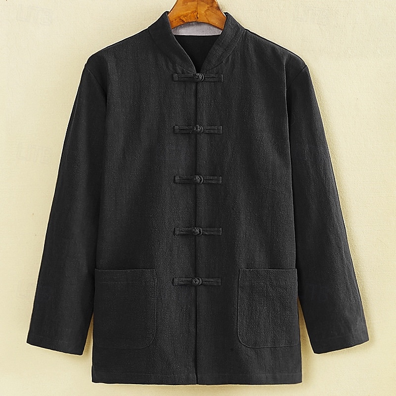 Per uomo Camicia camicia di lino Maglietta informale Camicia con bottoni Camicia di cotone Liscio Da mare Hawaiano Nero Blu marino Cachi Manica lunga A fascia Primavera Abbigliamento Tasca frontale del 2025 a $25.99 –P6