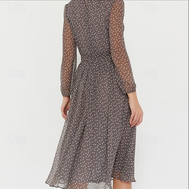 Women's Midi Dress Lace Dress Cocktail Dress Elegant Fashion Party Birthday Date Regular Fit Polka Dot Long Sleeve Crew Neck Black Khaki Summer 2026 - $28.99 –P3