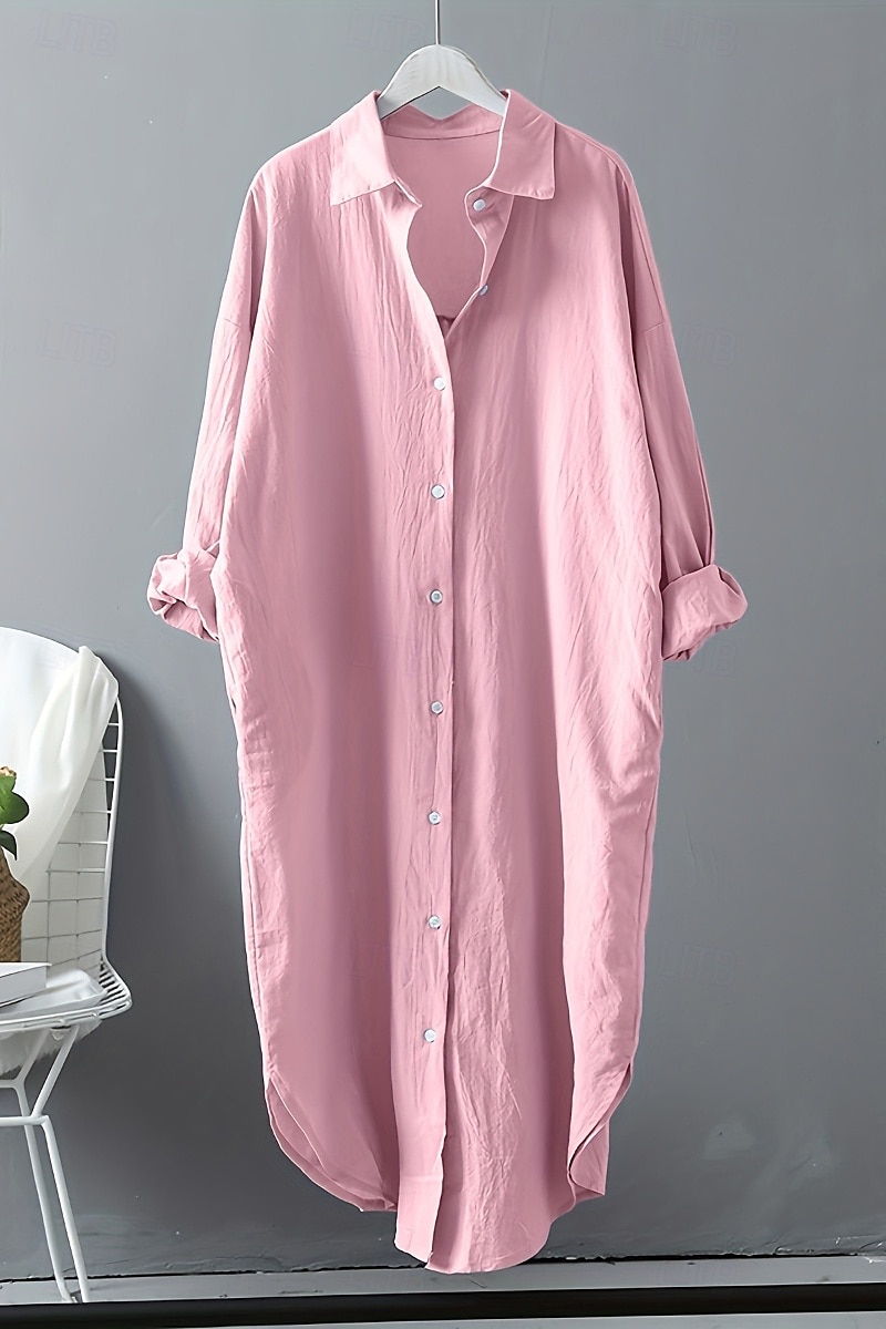 Per donna Abito Midi Abito Camicia Abito in cotone e lino Moda Essenziale Classico Vacanza Ferie Uscire Vestibilità regolare Semplice Manica Lunga Colletto a Camicia Nero Bianco Verde chiaro Rosa del 2025 a $26.99 –P3