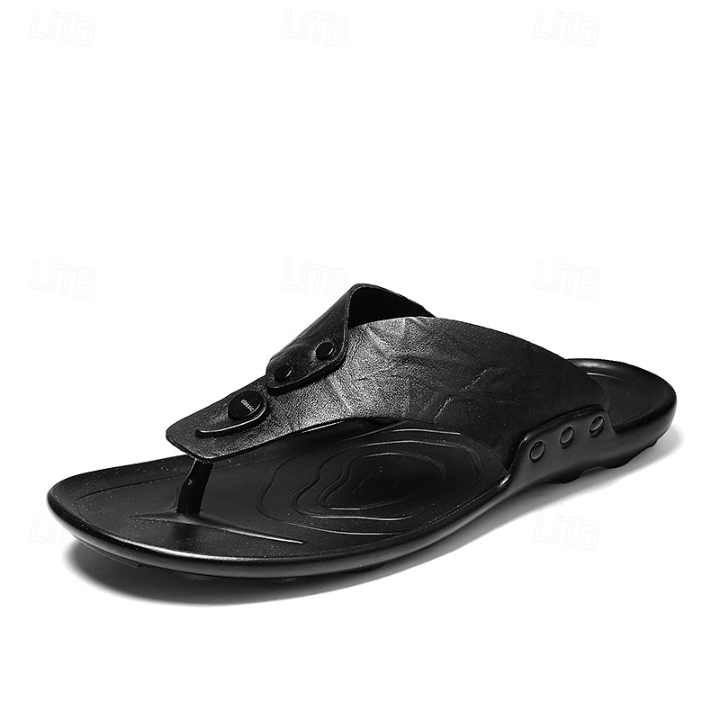 Moderne Flip-Flops aus hellbraunem Kunstleder für Herren mit doppelten Aussparungen und verstellbaren Riemen – vielseitiges Schuhwerk für Komfort im Alltag 2025 - $24.99 –P1