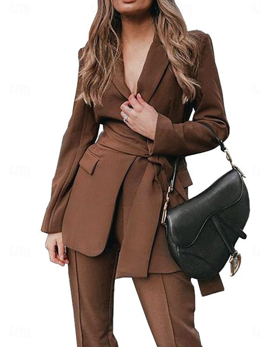 Pantsuit Mother of the Bride Elegant Shirt Collar Ankle Length Polyester Long Sleeve with Solid Color 2025 2025 - $129.99 –P9