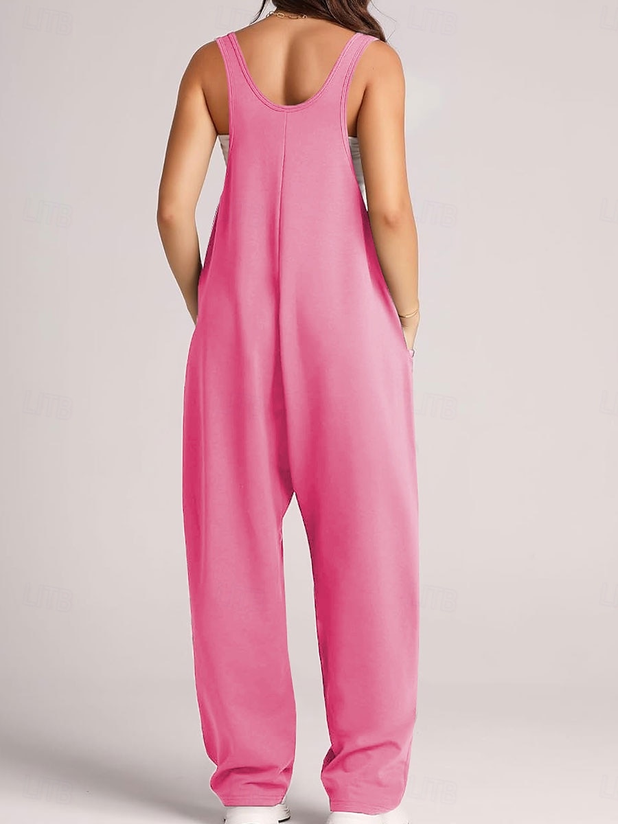Kvinne Jumpsuit Aktiv Solid Farge Uten Ermer V-Hals Lomme Ferie Daglig Regulær Passform Svart Rosa Armégrønn Sommer 2025 - $28.99 –P11