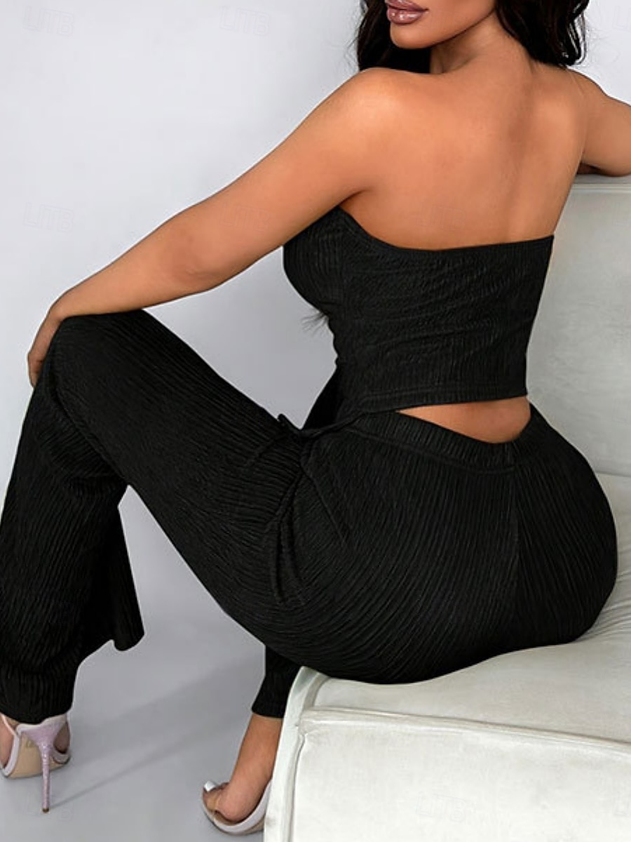 Per donna Moda Sexy Parte superiore del tubo Set di Pantaloni Senza Maniche Tinta unica Arricciato Senza schiena Club Bar Nero Verde Estate Vestibilità regolare del 2025 a $21.99 –P9