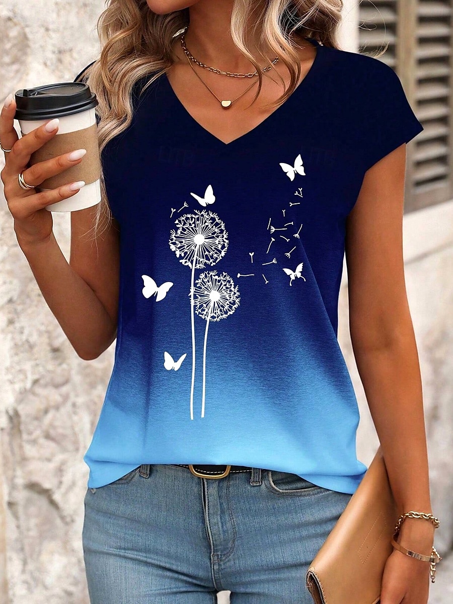 Dame Camisole Tank Top Ombre Grafisk Sommerfugl Stilfull Fritid Uten Ermer V-Hals Regular Topper Daglig Trykk Rosa Blå Sommer 2025 - $17.99 –P7