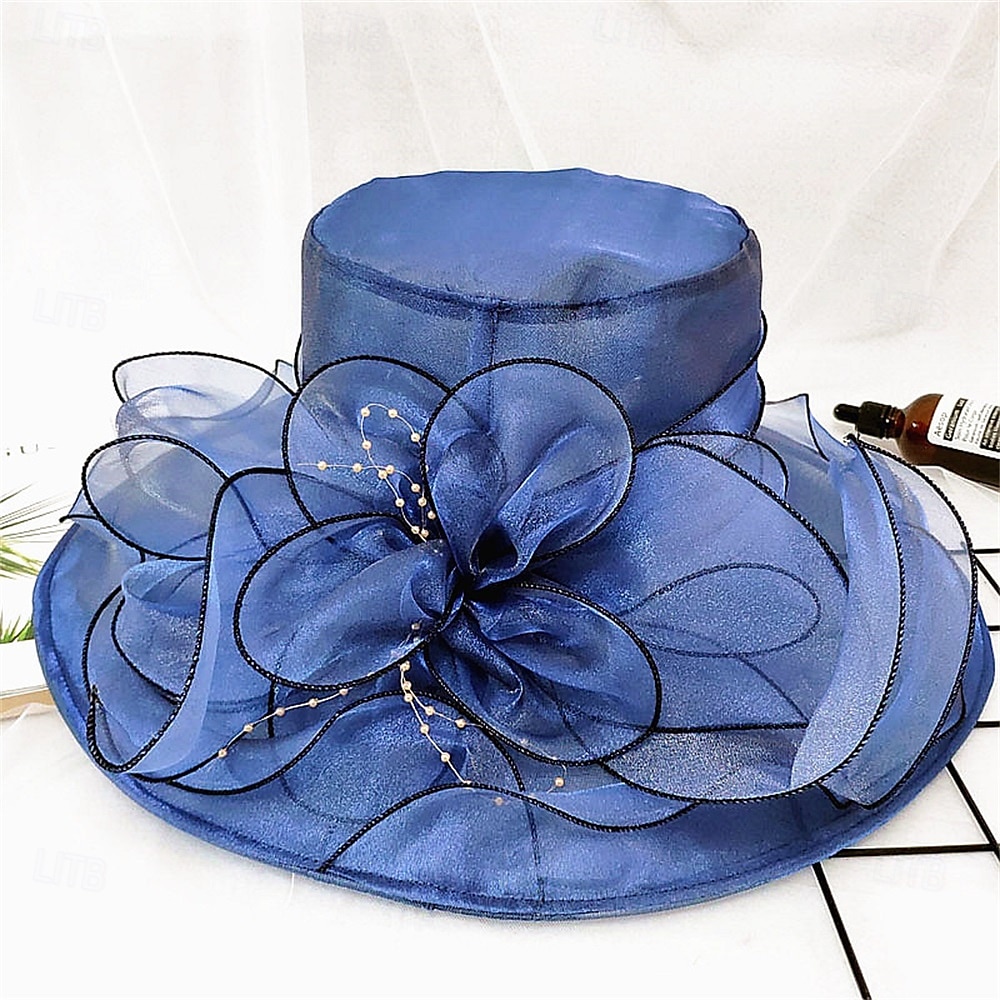 Sombreros Sombrero de Sol de Organza Boda Vacaciones Fiesta de Té Carrera de Caballos Cóctel Elegante Vintage Protección Solar Con Adorno Floral 2025 - $25.99 –P5