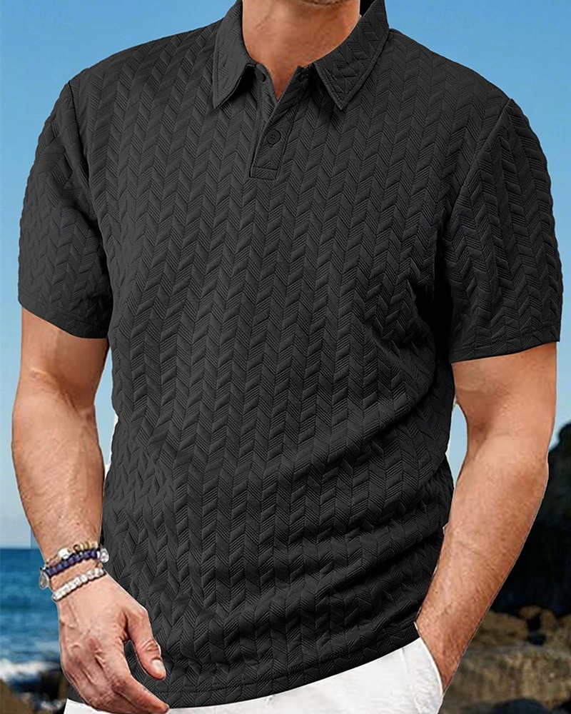 Voor heren Golfshirt Golf Polo's Shirts Werk Casual Revers Korte mouw Basic Modern Effen Knop Jacquard Zomer Lente Normale pasvorm Zwart Wit Wijn Marineblauw Khaki Grijs Golfshirt 2026 - $21.99 –P7