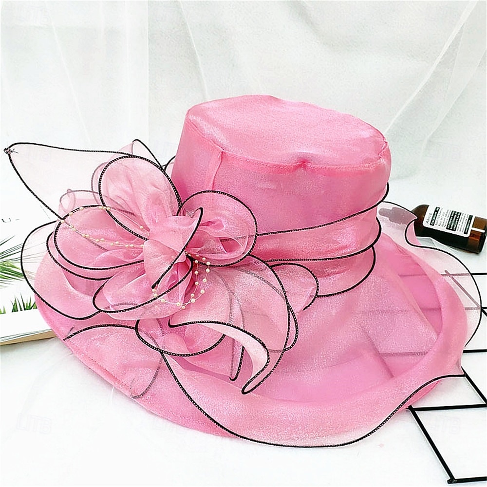 Sombreros Sombrero de Sol de Organza Boda Vacaciones Fiesta de Té Carrera de Caballos Cóctel Elegante Vintage Protección Solar Con Adorno Floral 2025 - $25.99 –P6