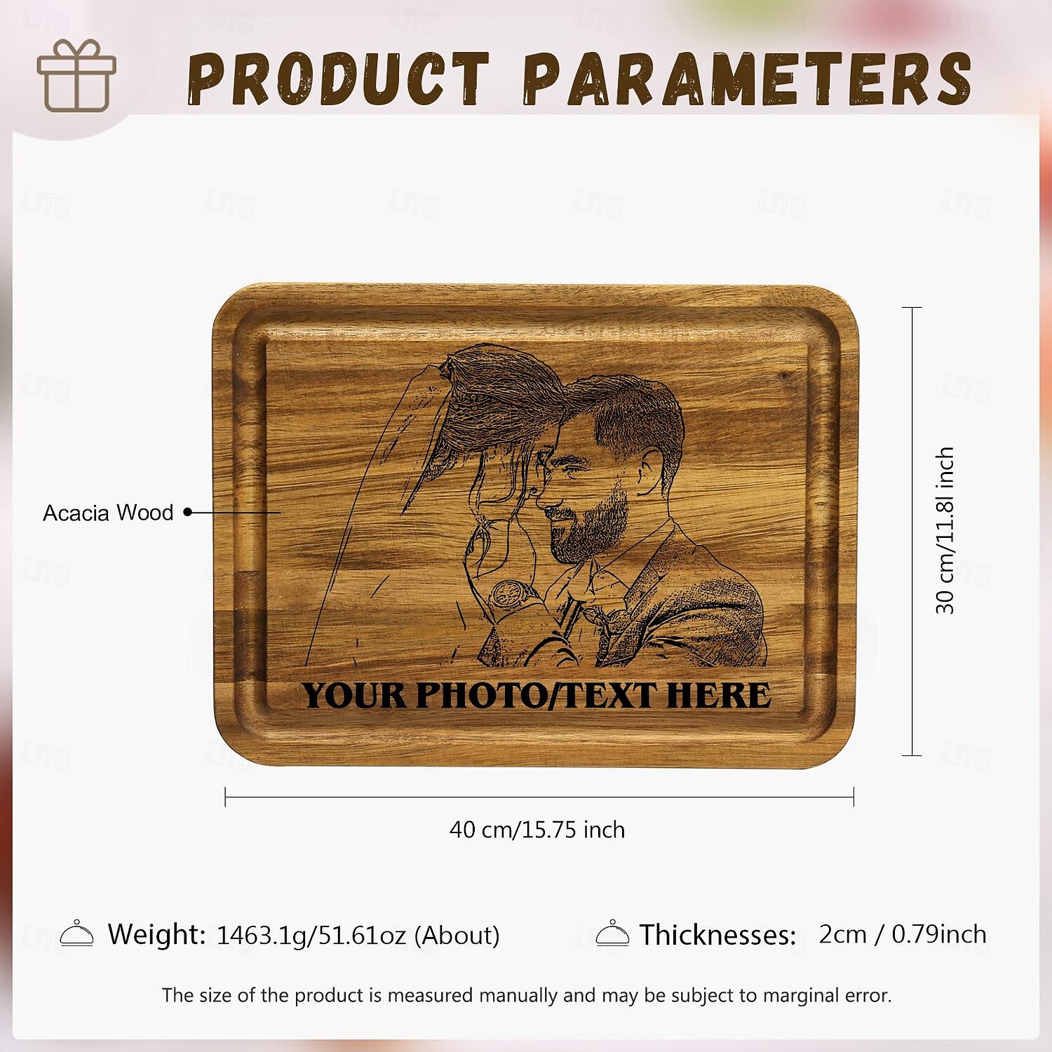 Personalized Acacia Wood Cutting Board Custom Best Gift for Mom - Photo and Text Engraving, Unique Design for Home Use or Gift, Perfect for Mother's Day, Father's Day 2025 - $38.99 –P11