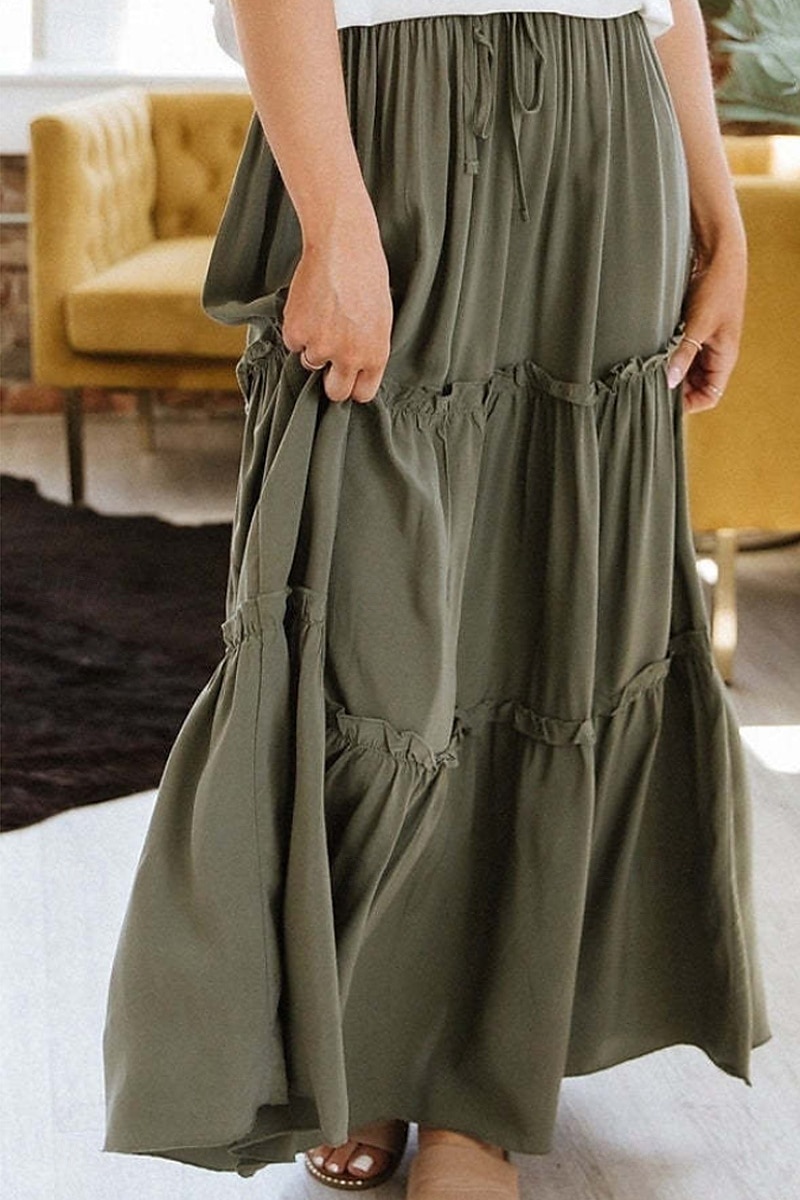 Women's Linen-Inspired Skirts Casual Maxi High Rise Plain Ruched Drawstring Micro-elastic Going out Casual Daily Wine Black Army Green Light Purple Summer Cotton 2025 - $22.99 –P6
