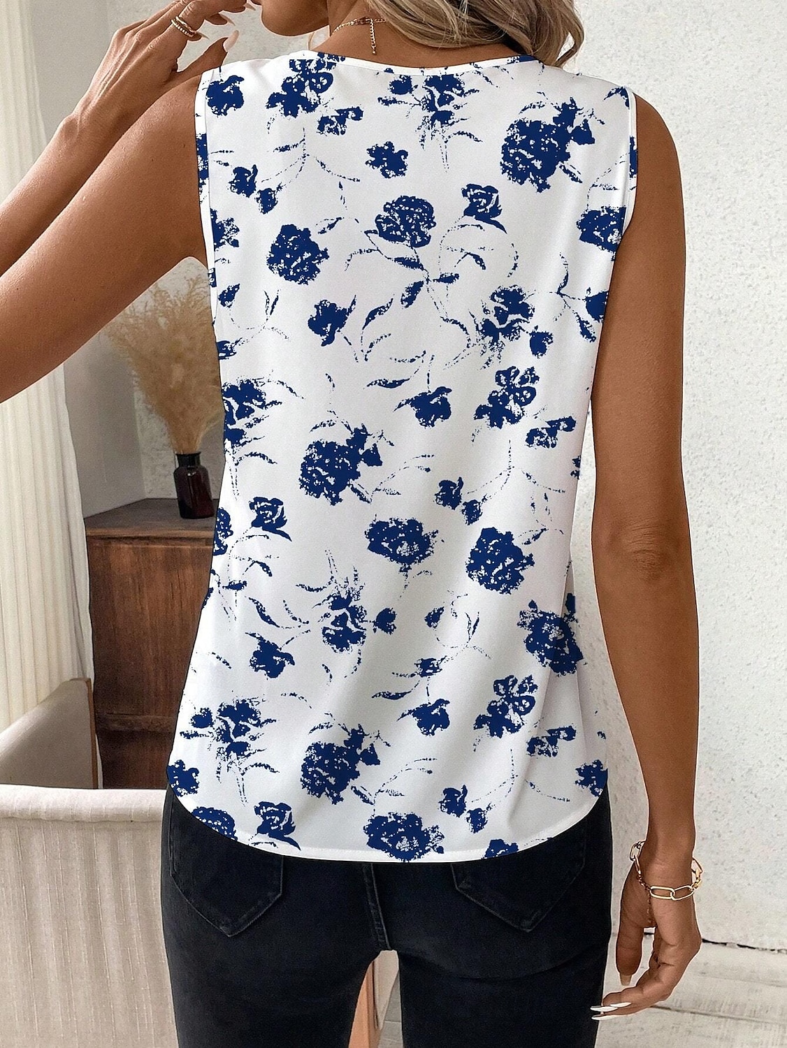 Women's Camisole Tank TopFloral Graphic Stylish Casual Sleeveless V Neck Regular Tops Daily Print Black Blue Summer 2025 - $19.99 –P5