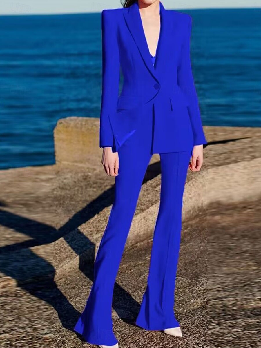 Pantalonpak Moeder van de Bruid Elegante Simpele Overhemdkraag Vloerlengte Katoenmix Lange Mouw met Effen Kleur 2025 - $139.99 –P6
