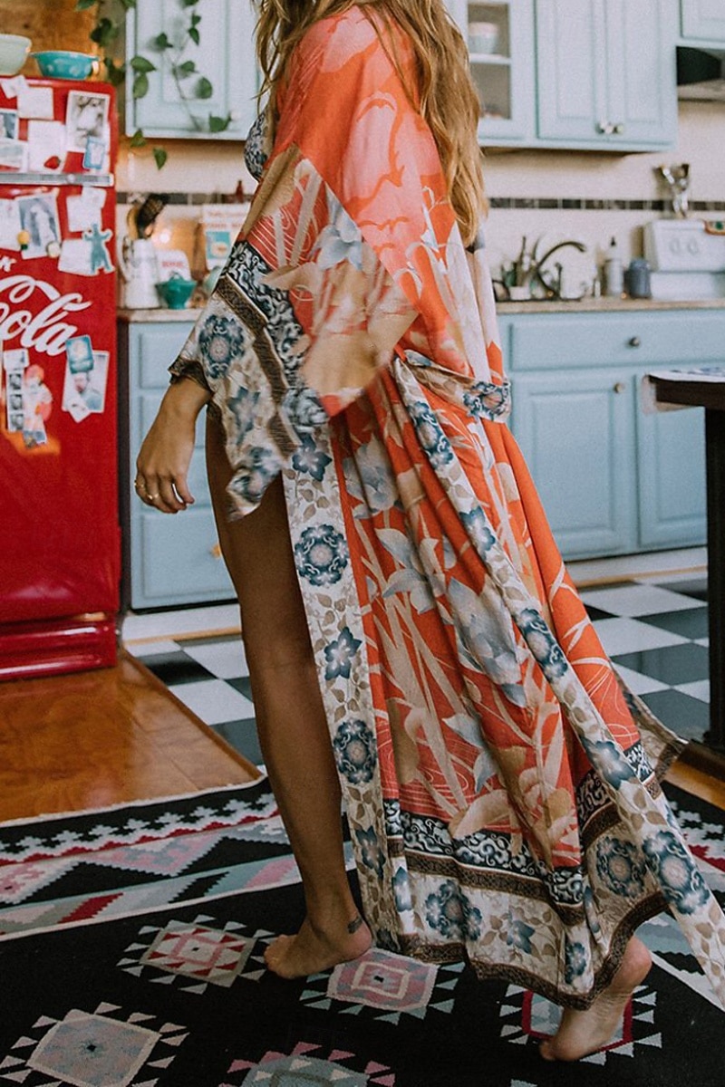 نسائي ملابس السباحة تغطية الجسم ملابس السباحة ربطة عنق أمامية استوائي ملابس الشاطئ زهور دوران رقبة حرف V دائري كم طويل بدلة سباحة 2026 - $22.99 –P5