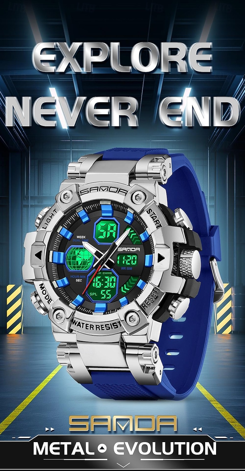SANDA Men Digital Watch Large Dial Outdoor Sports Fashion Luminous Alarm Clock Calendar Chronograph Silicone Watch 2026 - $38.99 –P1