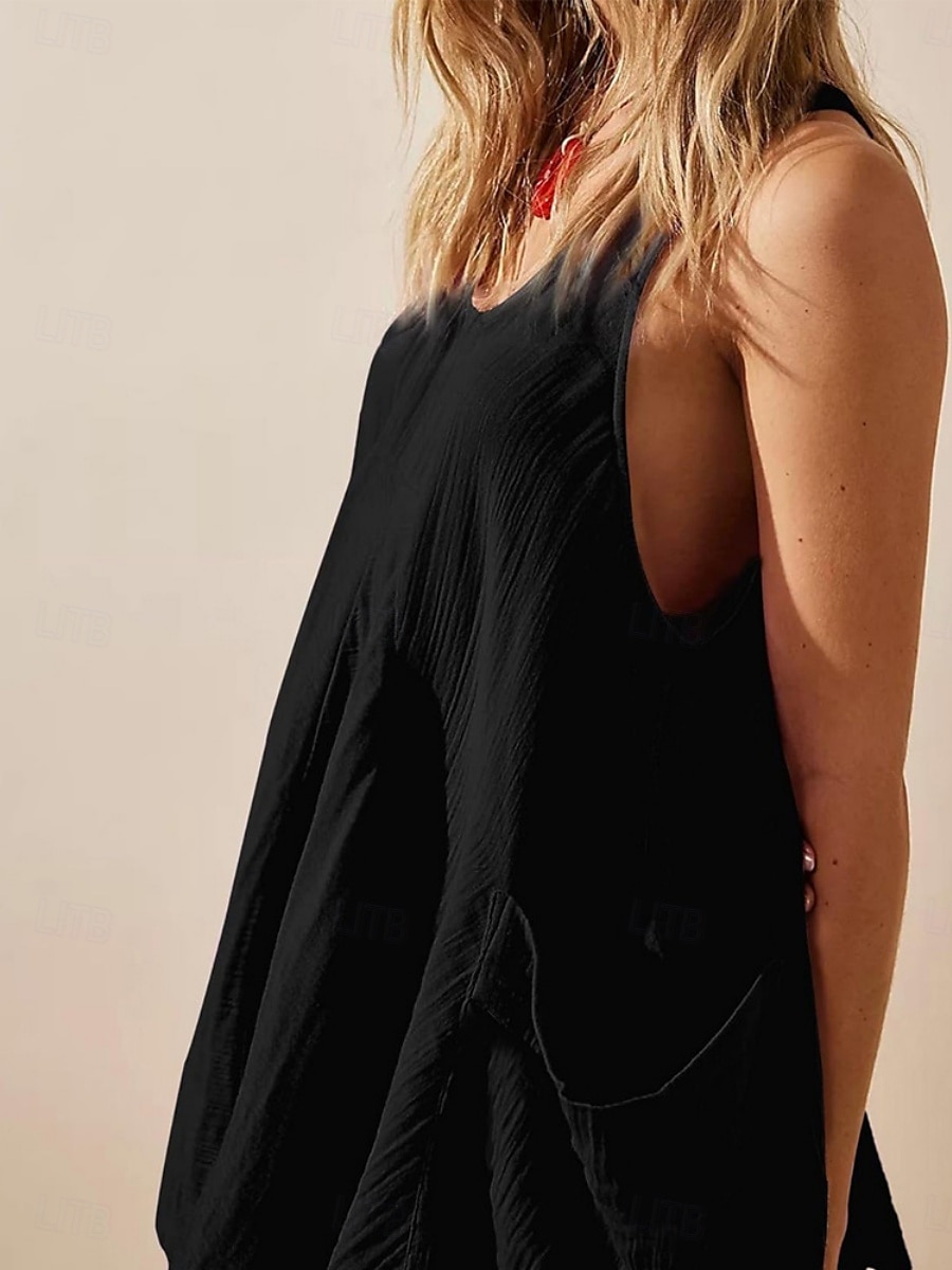 Women's Mini Dress Petite Dress Casual Dress Summer Dress Slip Dress Fashion Classic Modern Daily Beach Weekend Regular Fit Plain Sleeveless U Neck Black Navy Blue Blue Green Summer 2025 - $18.49 –P4