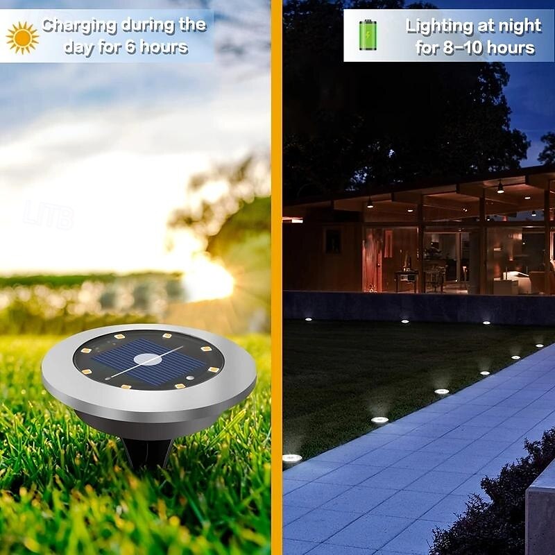 8 stuks solar grondspot geometrische lamp, roestvrij staal warm licht/wit licht buitenlandschap lamp, 8led roterende schijflamp, tuinlandschap gazonverlichting lamp, staande lamp, grondlamp, 2025 - $44.99 –P4
