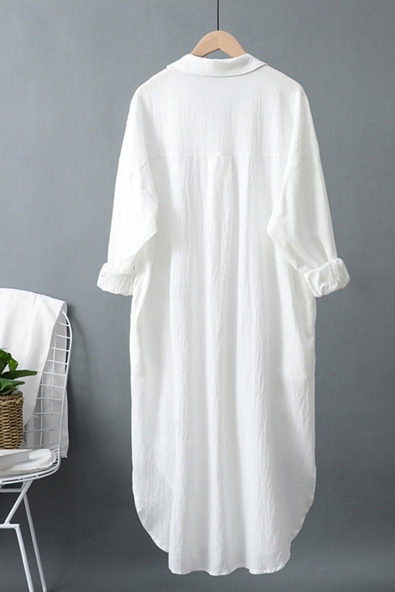 Per donna Abito Midi Abito Camicia Abito in cotone e lino Moda Essenziale Classico Vacanza Ferie Uscire Vestibilità regolare Semplice Manica Lunga Colletto a Camicia Nero Bianco Verde chiaro Rosa del 2025 a $26.99 –P9