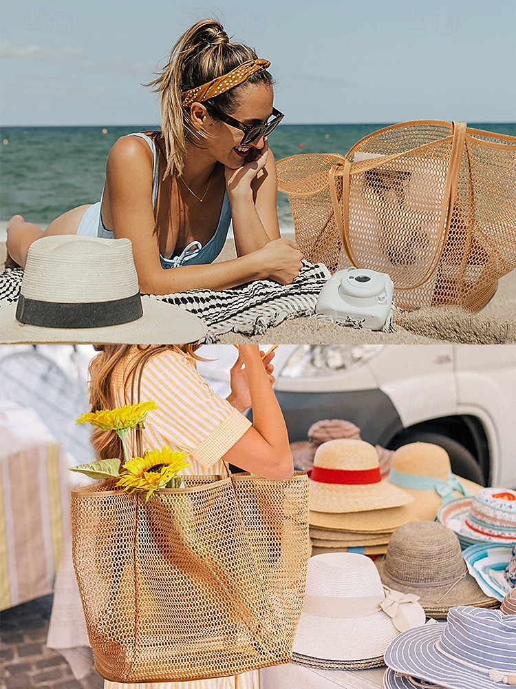 Damen Tragetasche Schultertaschen Netz Einkaufen Alltagstauglich Strand Großes Fassungsvermögen Einfarbig Schwarz Rosa Leicht Grün 2025 - $14.99 –P2