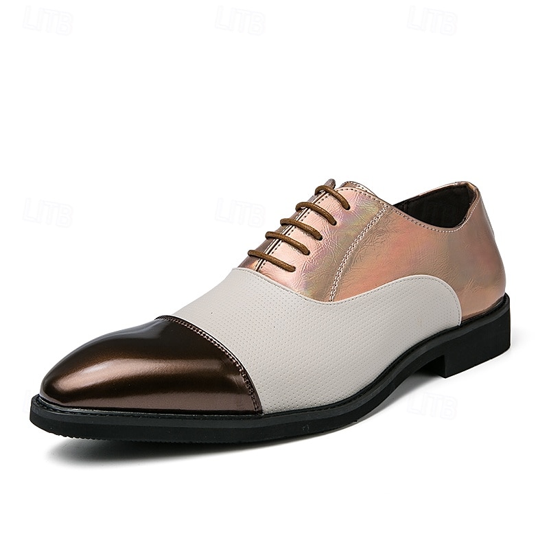 chaussures habillées bicolores pour hommes en bronze et crème avec design à lacets, embout élégant pour des événements formels élégants de 2025 ? $42.99 –P1