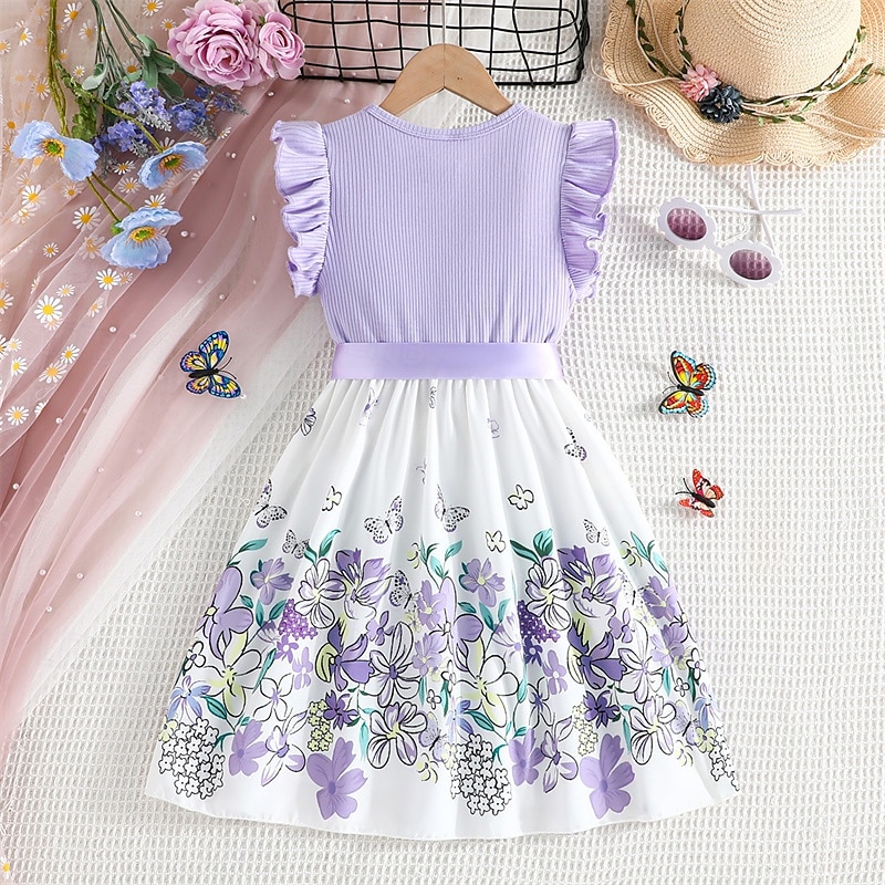 Barn Flickor Klänning Blommig klänning Blomma Ärmlös Utomhus Ledigt Volang Mode Dagligen Polyester Knälång Vardagsklänning A linjeklänning Sommar 4 år + Purpur Rosenröd 2025 - $18.49 –P2