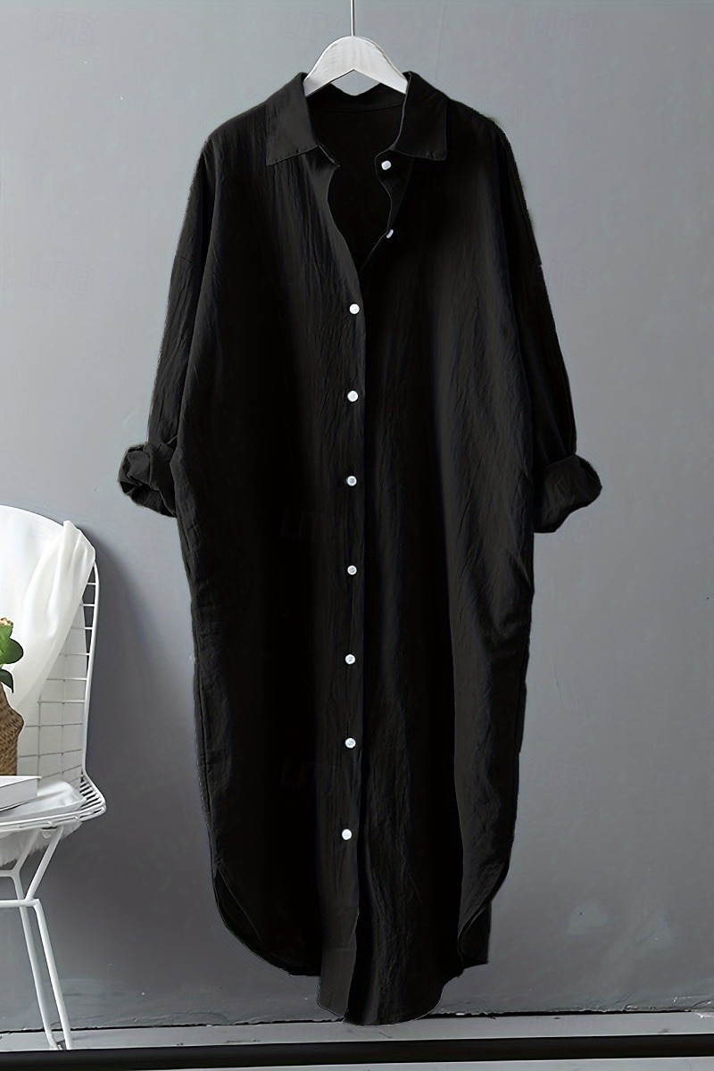 Per donna Abito Midi Abito Camicia Abito in cotone e lino Moda Essenziale Classico Vacanza Ferie Uscire Vestibilità regolare Semplice Manica Lunga Colletto a Camicia Nero Bianco Verde chiaro Rosa del 2025 a $26.99 –P15