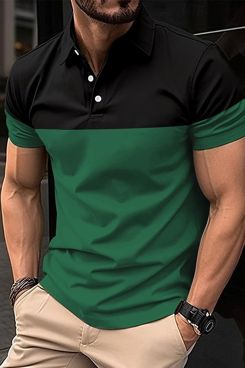 Men's Golf Shirt Golf Polos Shirts Work Business Lapel Short Sleeve Modern Comfortable Color Block Patchwork Buttons Summer Spring Regular Fit Wine Pinky Yellow Blue Green Light Sky Blue Golf Shirt 2025 - $17.99 –P19