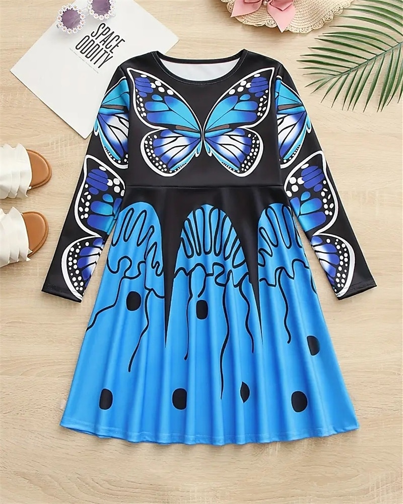 Girls' 3D Butterfly Dress Long Sleeve Summer Spring Vacation Daily Holiday Princess Beautiful Sweet Kids 4-12 Years Casual Dress A Line Dress Knee-length Regular Fit 2025 - $16.99 –P5
