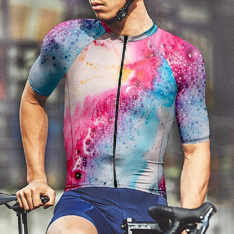 Herren Radtrikot Kurzarm Fahhrad T-Shirt Trikot mit 3 Gesäßtaschen Mountainbike MTB Atmungsaktiv Schnelltrocknend Anatomisches Design Feuchtigkeitsableitend Blau Fuchsie Farbverlauf Sport Bekleidung 2025 - $25.99 –P6