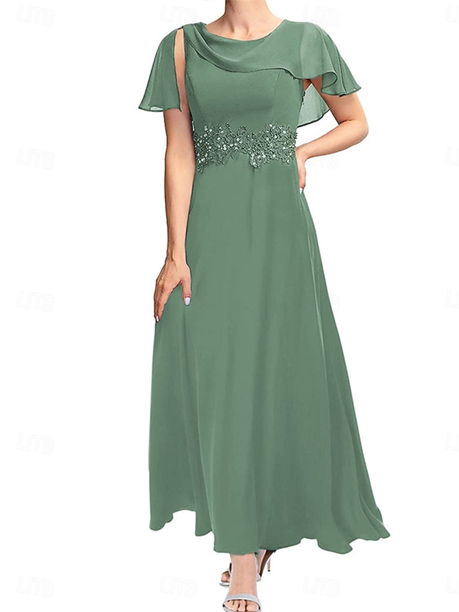 Dress Mother of the Bride Dress Elegant Simple Crew Neck Ankle Length Short Sleeve with Lace Solid Color 2026 - $126.99 –P1