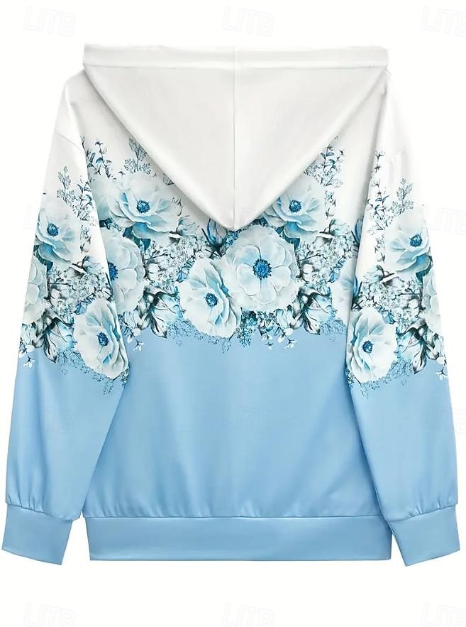 Kobieca bluza z zamkiem błyskawicznym oversize kwiatowa active vintage sportowa długi rękaw kaptur regularne bluzki casualowe wakacyjne z regulacją kieszeń z przodu różowy niebieski fuksja zielony 2025 - $24.99 –P5