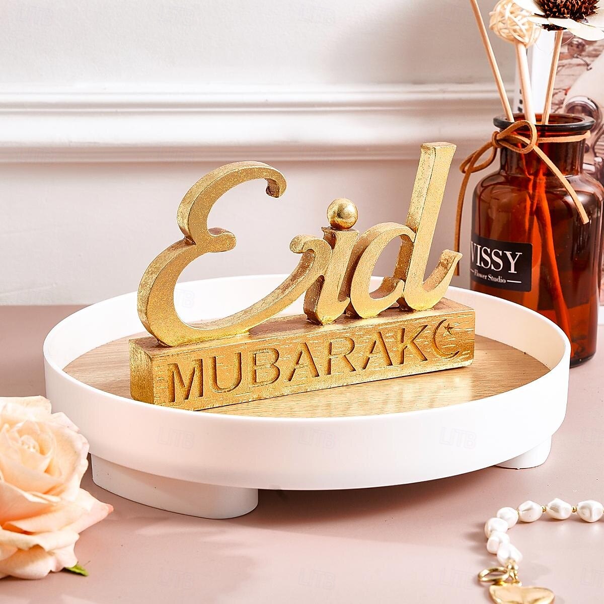 Ramadan Letter Decoration Figurine, Resin Antique-Style Craft, Muslim Festival Celebration Gift, Perfect for Eid al-Fitr & Eid al-Adha, Cute Gift for Parties, Gatherings, and Home Decor 2025 - $11.99 –P2